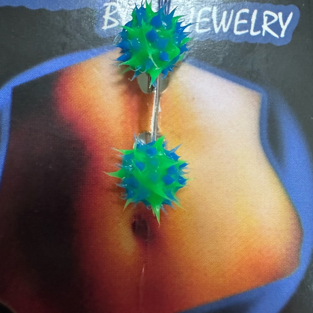 Blue and Green Spiked Belly Ring